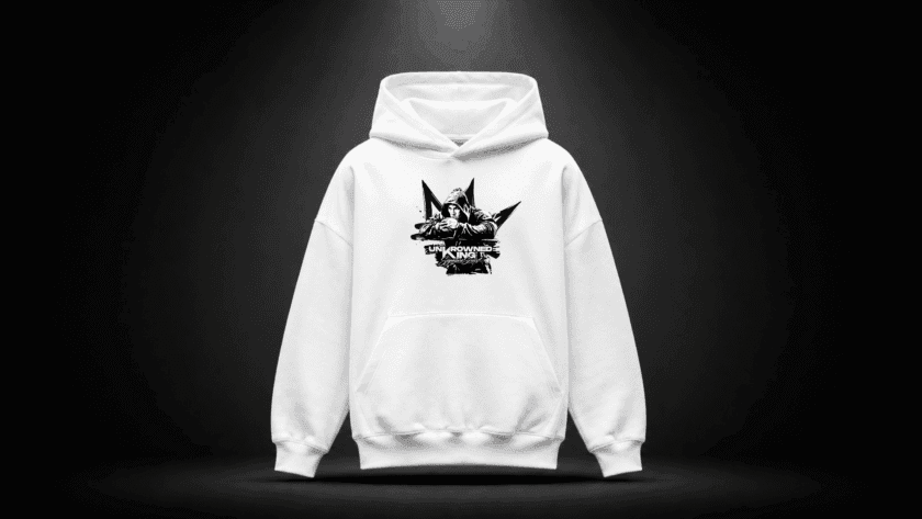 WHITE HOODIE – GRAPHIC BLACK
